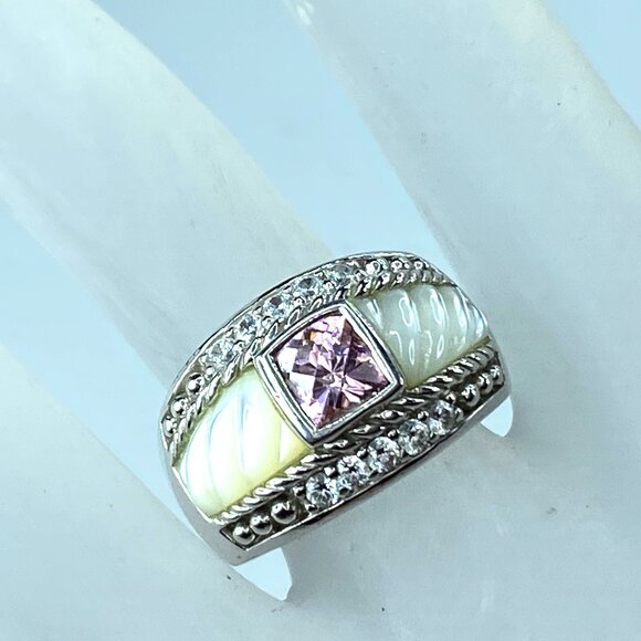 Jewelry - Judith Ripka Sterling Silver 925 Mother of Pearl & CZ ring 12.9g s7 JR8824